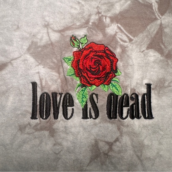 Pacsun Grey Crystal Wash Tie Dye Love Is Dead Embroidered Graphic Tshirt Size M - Picture 2 of 9